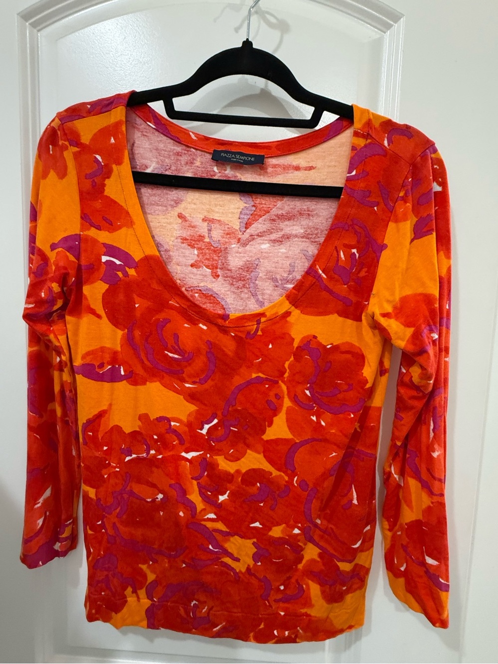 Piazza Sempione Made in Italy Floral Scoop Neck Top Orange Red Pink Designer” - Picture 4 of 8